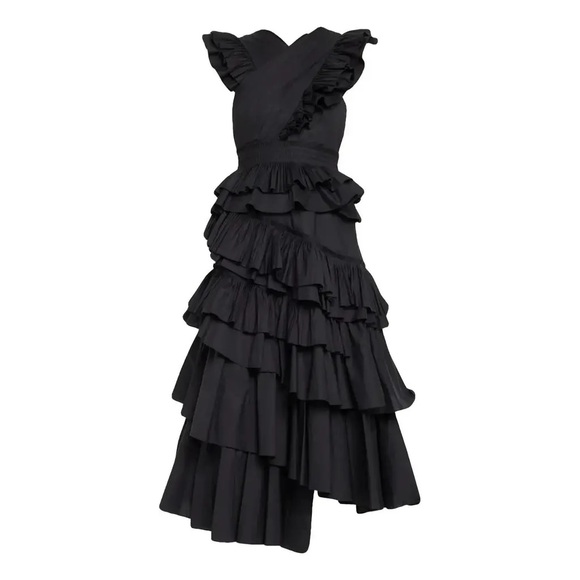 Ulla Johnson Black Asymmetrical Ruffled Dress